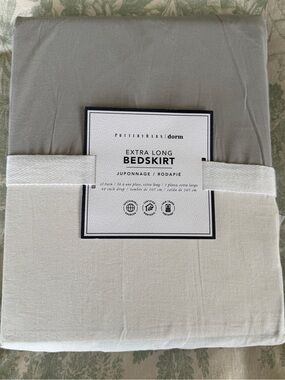 Pottery Barn Dorm Extra Long Bedskirt - Light Gray & Cream